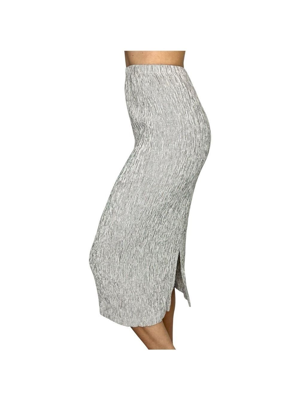 Vintage 90s beige grey crinkly pullon minimalist preppy straight long maxi skirt